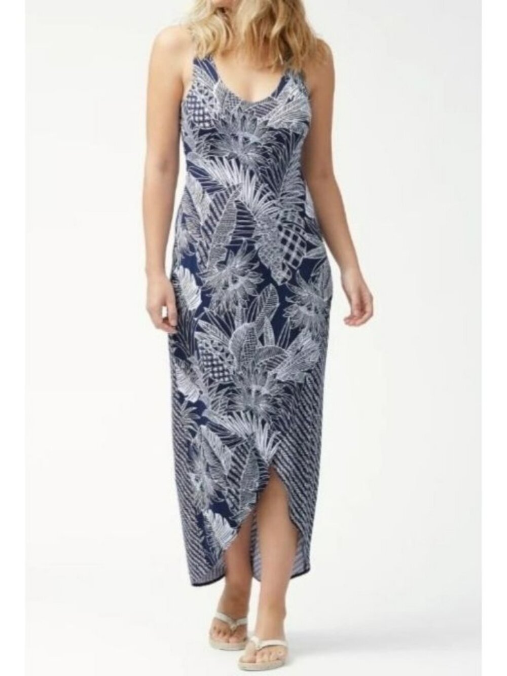 Tommy Bahama Womens Navy & White Tropical Print Sleeveless Midi Dress XS